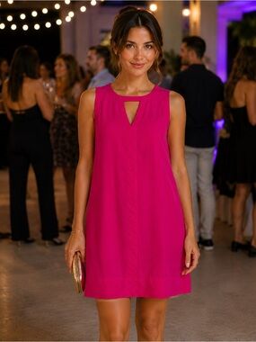 Charlie Jade 100% Silk Mini Shift Dress XS Fuchsia Pink Sleeveless